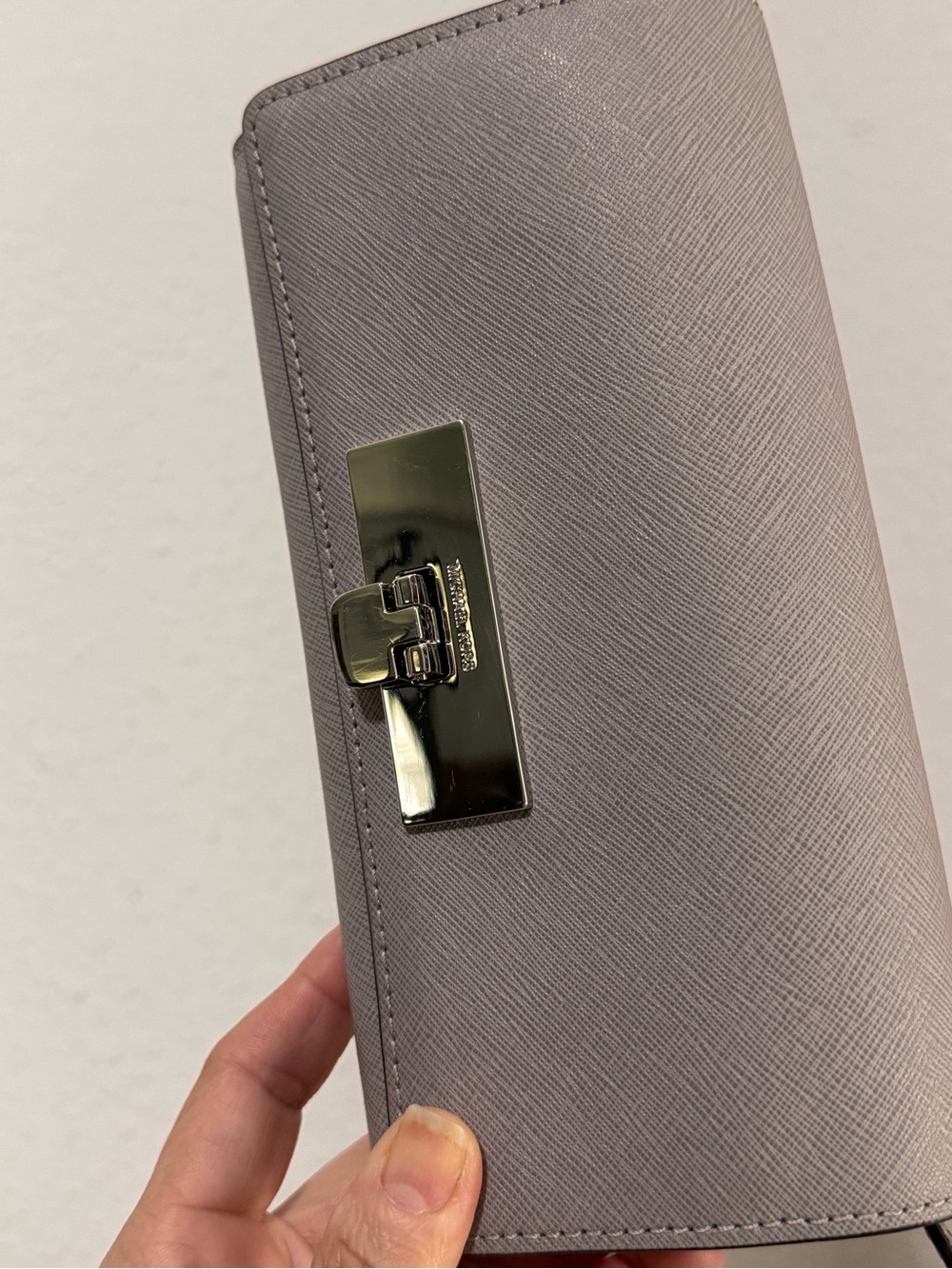 Michael Kors Gray Saffiano Leather Wallet with Silver-Tone Lock